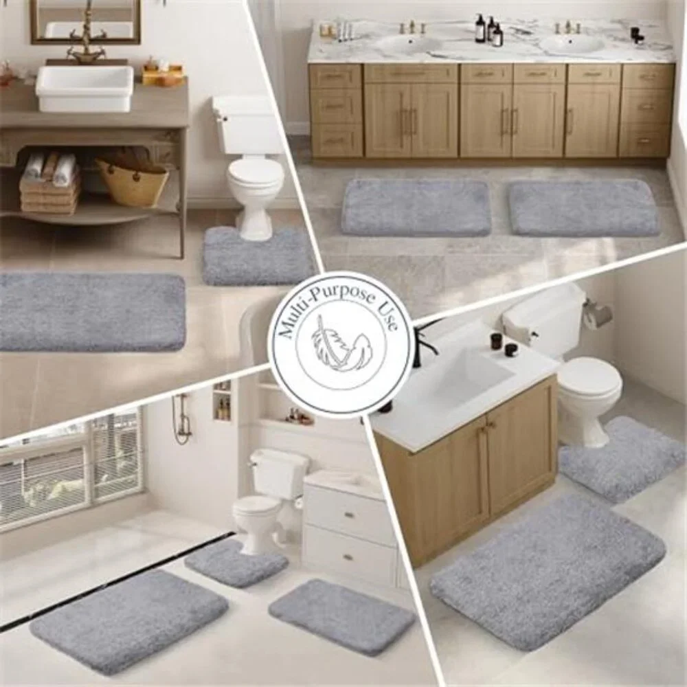 Bathroom Rug 16x24 Grey Non Slip Absorbent Microfiber Shag Bath Mat